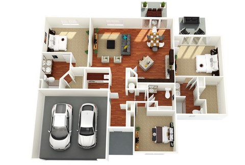 Floor plan for 3 beds, 3 baths, 1726 sqft